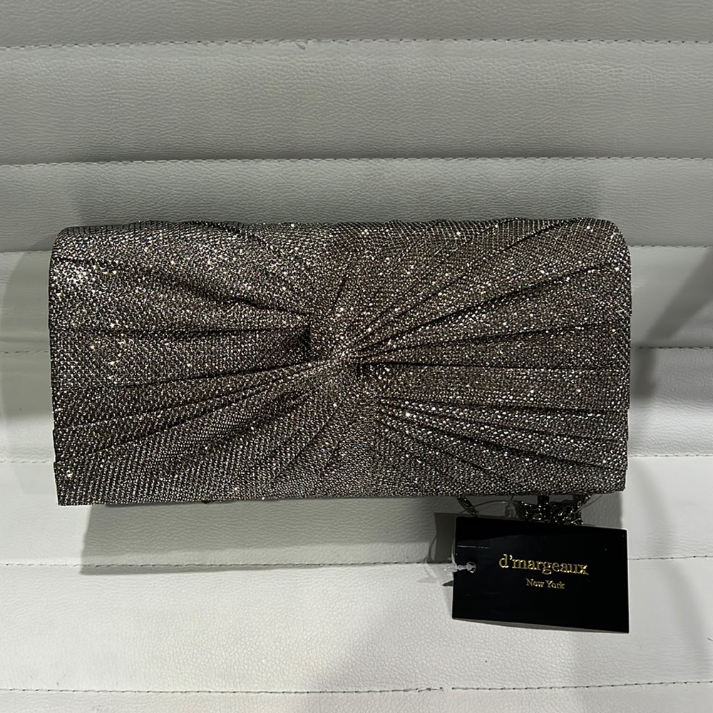 Silver shimmery clutch 10.5x4.5x2 in